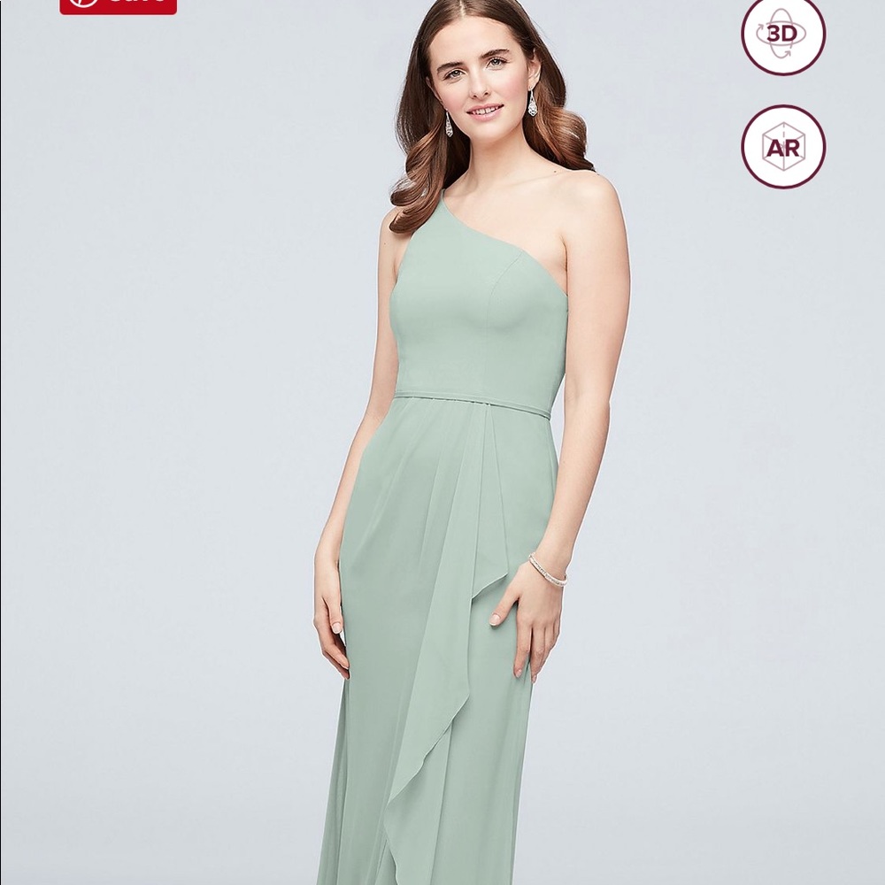 Formal light sage one shoulder dress